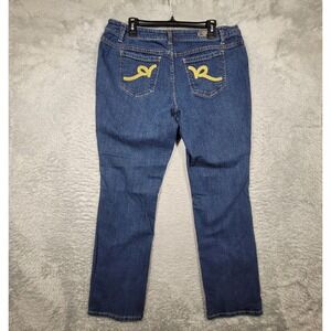 Rocawear Jeans Womens 18 Dark Wash Denim Straight Leg Gold Embroidered‎ Pockets
